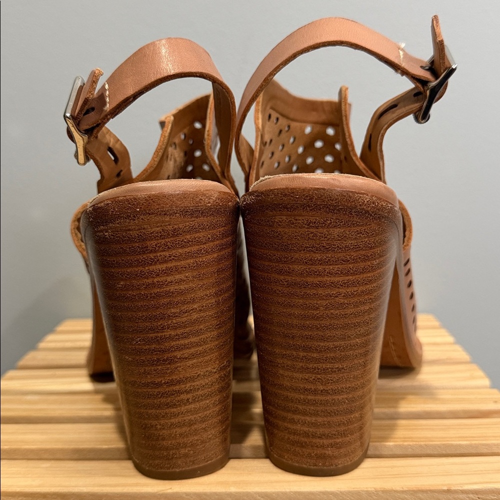 Rag & Bone Perforated Leather Slingback Booties Tan Block Heel Sandals US 8 - Picture 5 of 16
